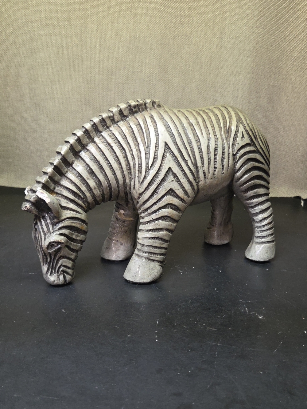 Mid Century Zebra Art Sculpture Figurine 6 3/4" Tall 11 " Long Heavy